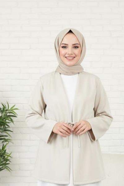 Mira belden bağlamalı scuba ceket Krem