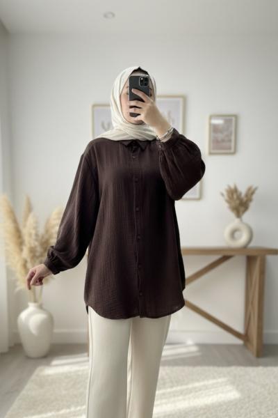 Müslin Aura Gömlek Acı Kahve