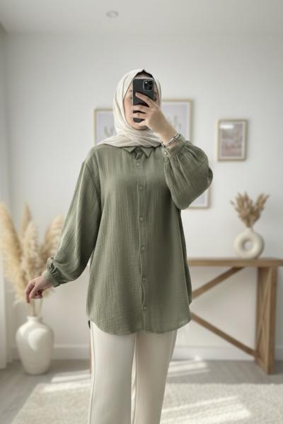 Müslin Aura Gömlek Mint Yeşili