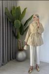 Müslin kemerli kimono Bej