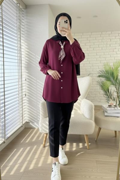 Neva Fularlı Gömlek Bordo