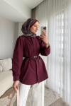 Omzu Volanlı Gömlek Bordo
