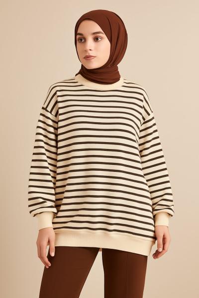 Oversize çizgili sweatshirt Kahverengi Çizgili