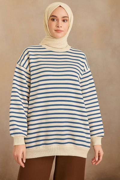 Oversize çizgili sweatshirt Çizgili Mavi