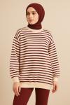 Oversize çizgili sweatshirt Bordo