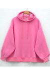 Oversize gizli cepli üç iplik sweatshirt Pembe