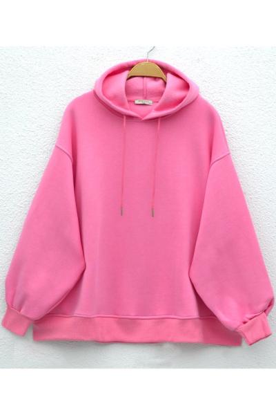 Oversize gizli cepli üç iplik sweatshirt Pembe