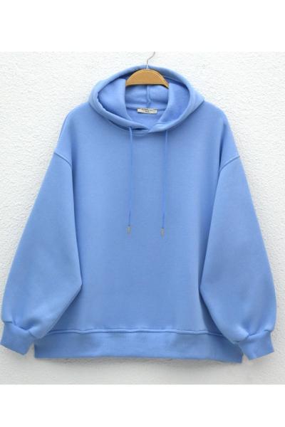 Oversize gizli cepli üç iplik sweatshirt Bebe Mavisi