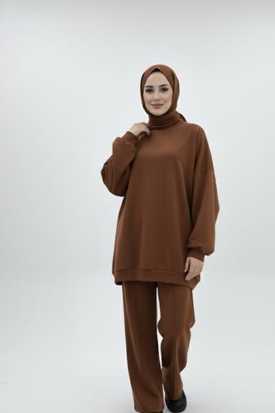 Oversize iki iplikli takım Kahverengi