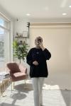 Oversize interlok sweatshirt Siyah
