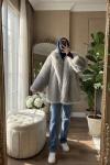 Oversize kürk ceket Gri