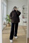 Oversize Peluş Mont Acı Kahve