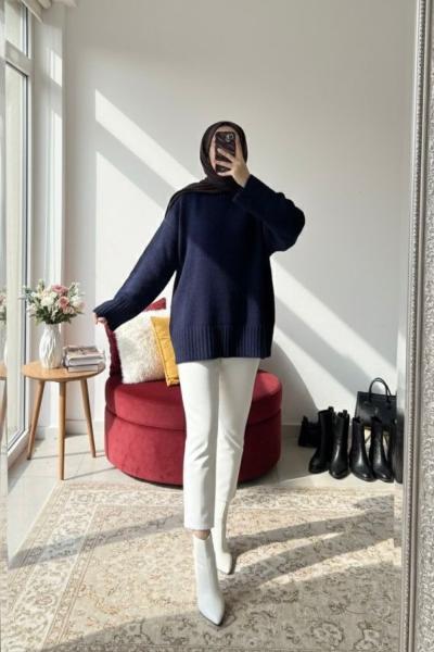 Oversize triko kazak Lacivert