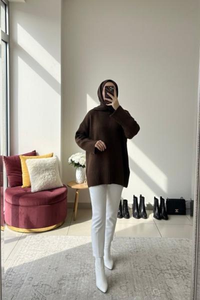 Oversize triko kazak Kahverengi