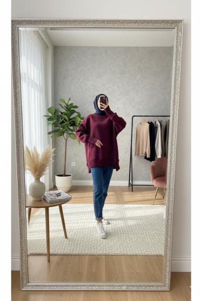 Parmak Geçirmeli Sweatshirt Bordo