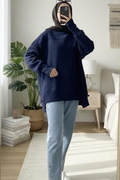 Parmak geçirmeli sweatshirt Lacivert