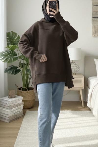 Parmak geçirmeli sweatshirt Kahverengi