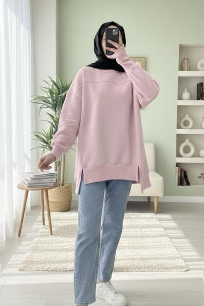 Parmak Geçirmeli Sweatshirt Pembe