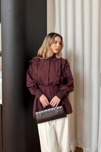 Prime Fırfırlı Gömlek Bordo