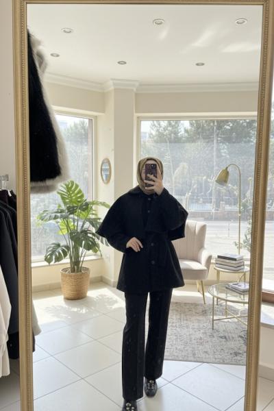 Royale pelerinli ceket Siyah