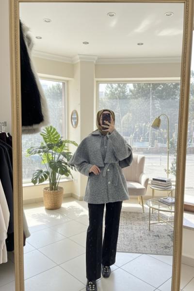 Royale pelerinli ceket Gri