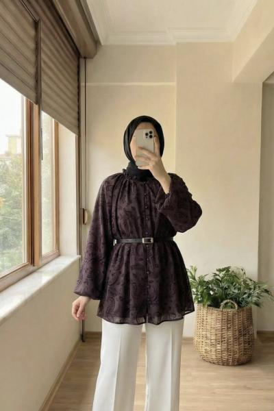 Şal Desenli Gömlek Kahverengi