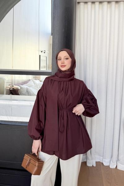 Şallı Pileli Bluz Bordo