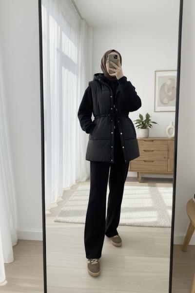 Şişme yelekli eşofman takımı Siyah