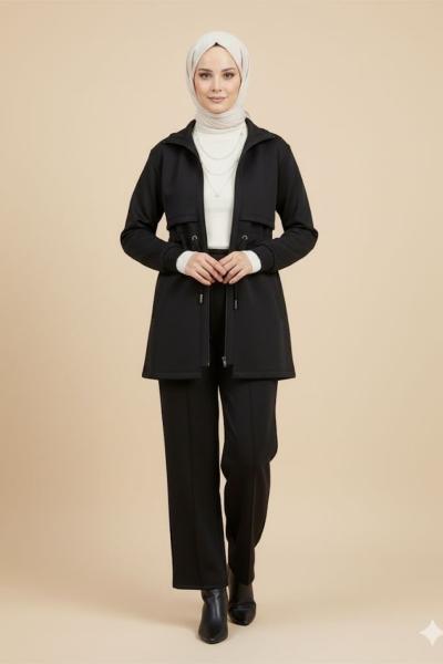 Sportif bel büzgülü takım Siyah