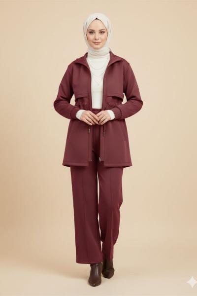 Sportif bel büzgülü takım Bordo