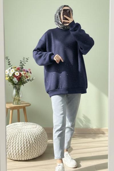 Taşlı sweatshirt Lacivert