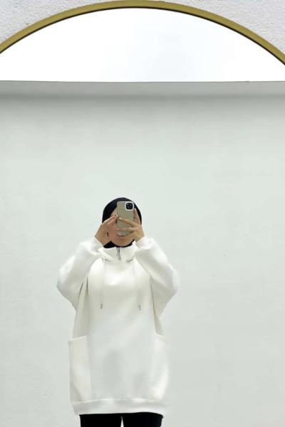 Torba cepli sweatshirt Beyaz