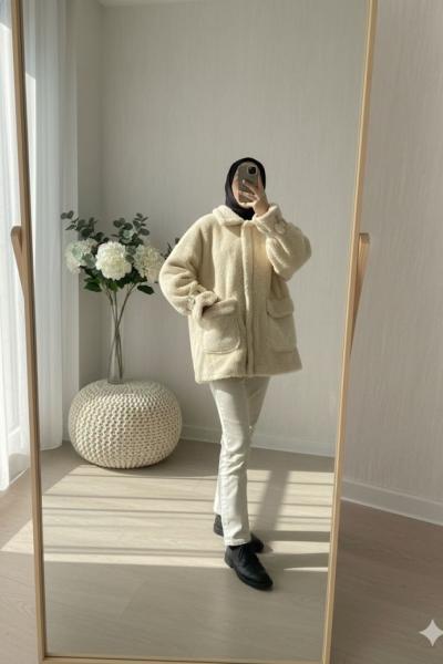 Toylor fermuarlı mont Krem