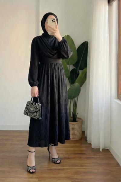 Twing Volanlı Elbise  Siyah