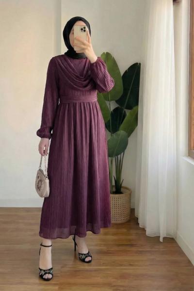 Twing Volanlı Elbise Mürdüm