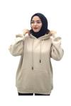 Üç İplik Kapşonlu Sweatshirt Sütlü Kahve