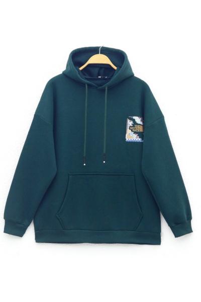 Üç iplik baskılı sweatshirt Zümrüt