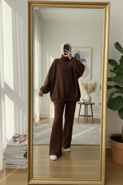 Üç iplik oversize takım Acı Kahve