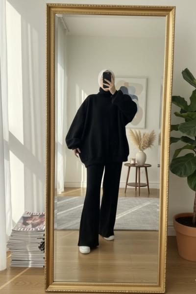 Üç iplik oversize takım Siyah