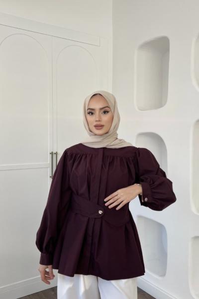 Vaye Kemerli Gömlek Mürdüm