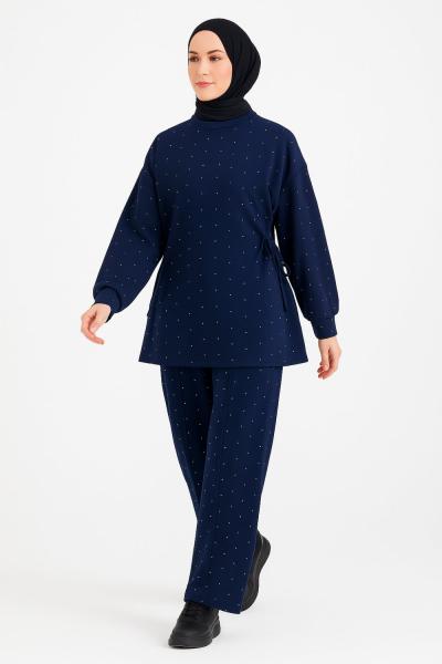 Yandan sıkmalı taşlı takım Lacivert