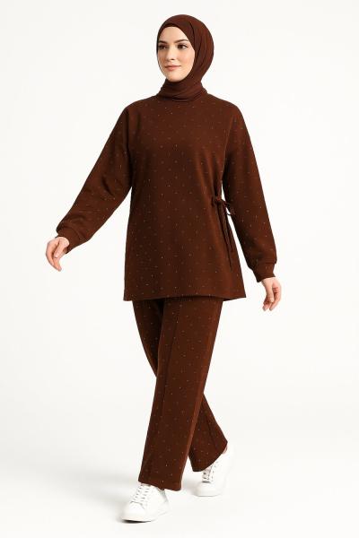 Yandan sıkmalı taşlı takım Kahverengi