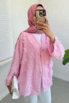 Yandan yırtmaçlı düğmeli kimono Pembe