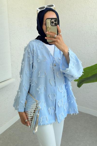 Yandan yırtmaçlı düğmeli kimono Bebe Mavisi