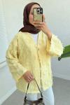 Yandan yırtmaçlı düğmeli kimono Sarı