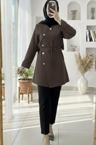 Yanı düğmeli ceket Kahverengi