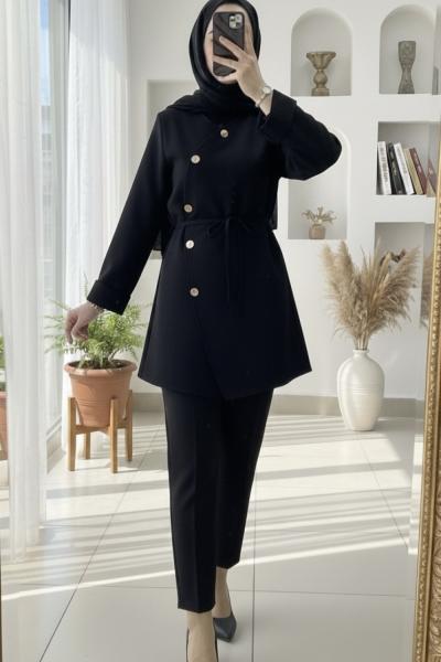 Yanı düğmeli ceket Siyah