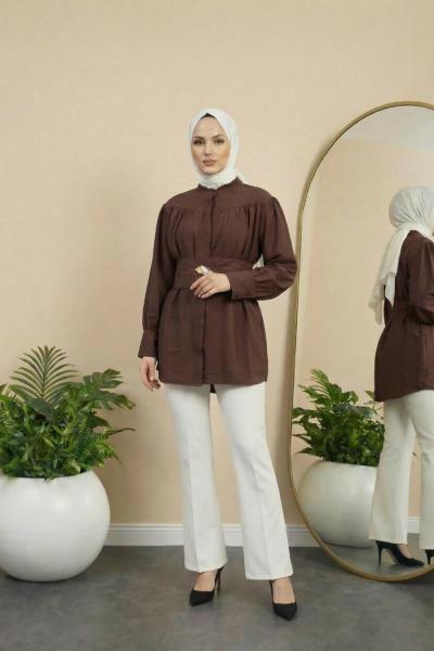 Zara Belden Kuşaklı Gömlek Kahverengi