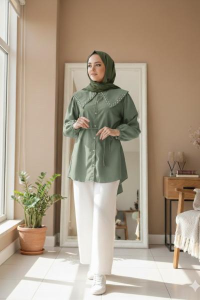 Yakası Taşlı Gömlek