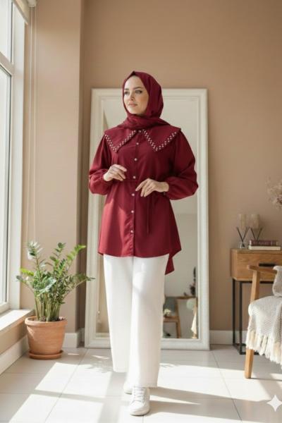 Yakası Taşlı Gömlek